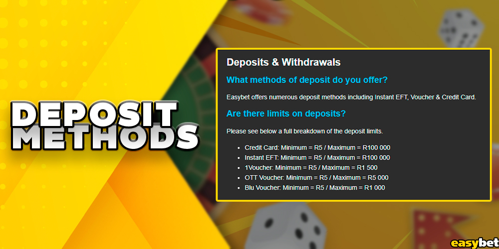 Deposit methods at easybet