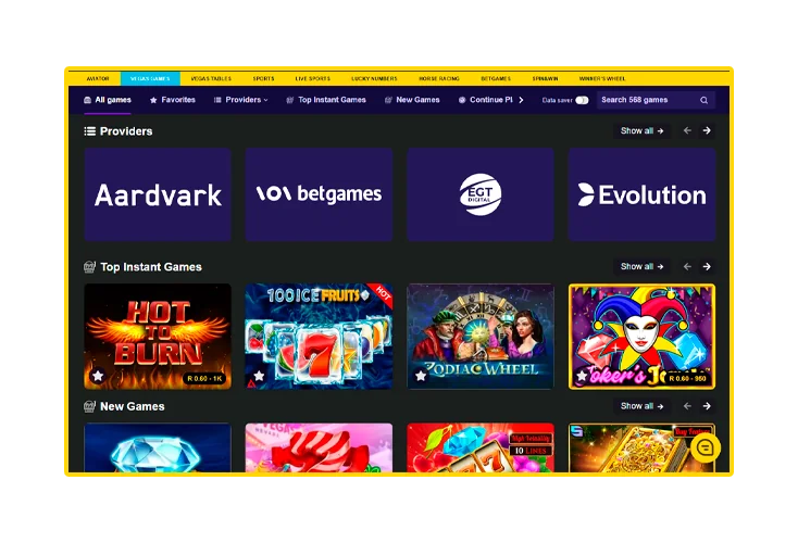 Starting a casino game
