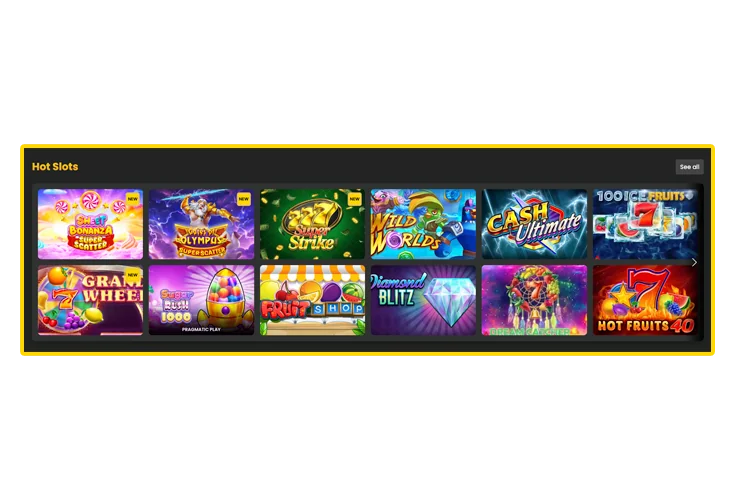 Searching for a game in the casino section